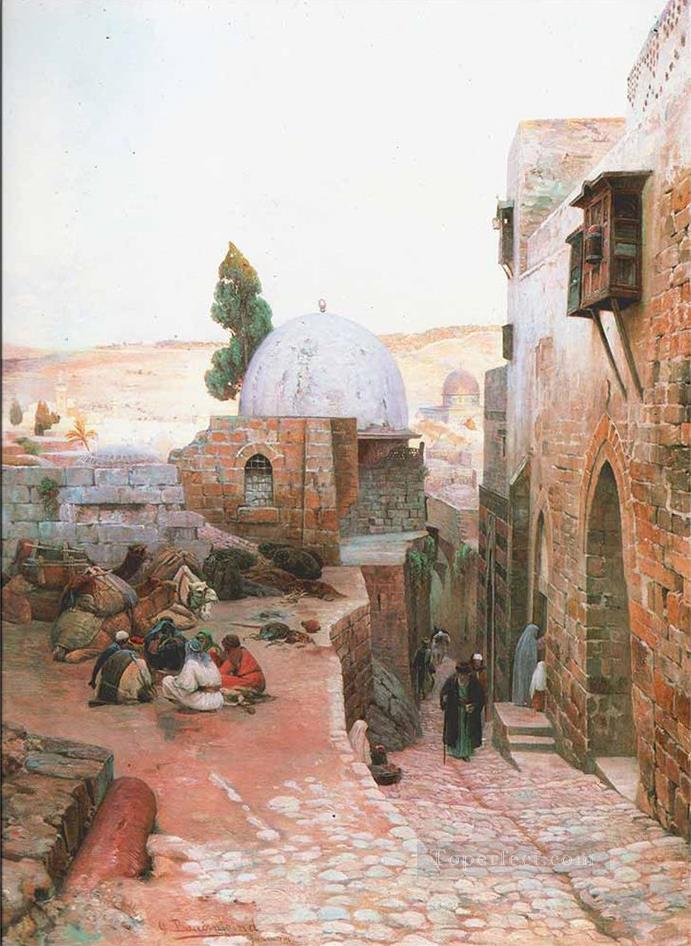 A Street in Jerusalem Gustav Bauernfeind Orientalist Oil Paintings